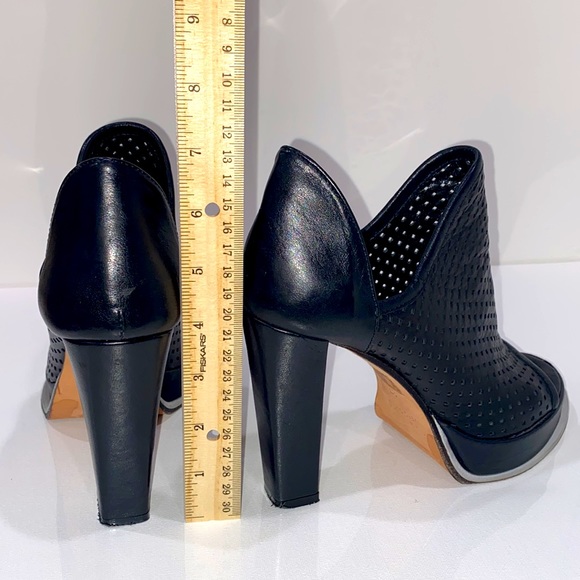Beau Coops Italy Black Perforated Leather Block Heel Open Toe Bootie Size 37 EUC - Picture 7 of 16